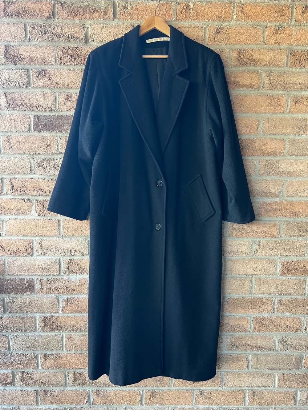 Vintage Perry Ellis Black Wool Maxi Overcoat Made in USA Size 12